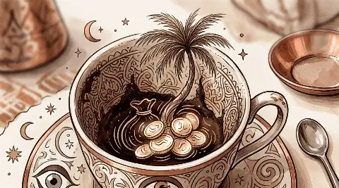 ما تفسير اجتماع النخلة والعملات في الفنجان للمال؟