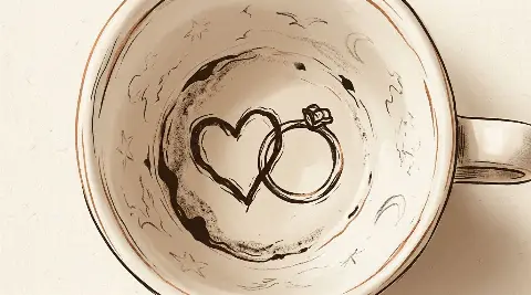 ما دلالة ظهور الخاتم بجانب القلب في الفنجان؟