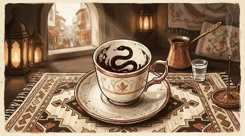 شكل الأفعى يتكوّن من ثُفل القهوة داخل الفنجان