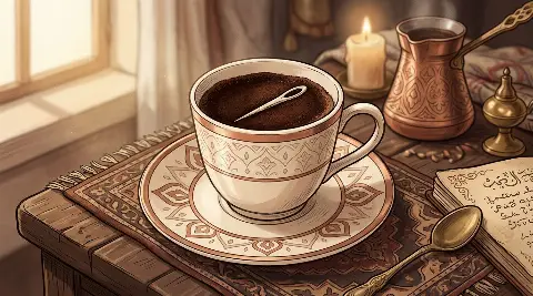 شكل الإبرة يتكوّن من ثُفل القهوة داخل الفنجان