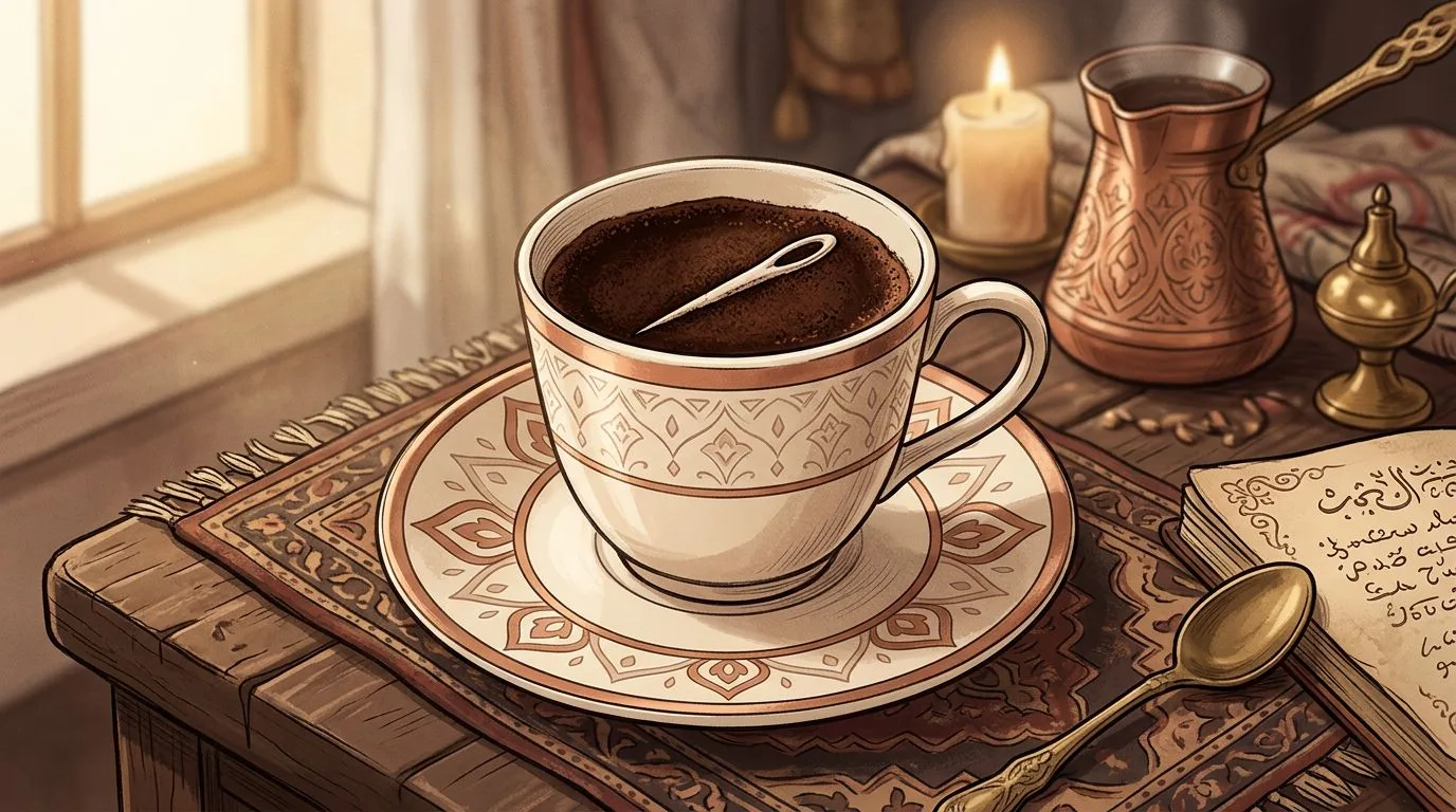 شكل الإبرة يتكوّن من ثُفل القهوة داخل الفنجان