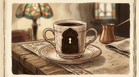شكل الباب يتكوّن من ثُفل القهوة داخل الفنجان