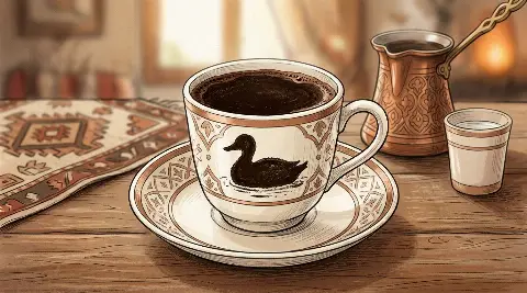 شكل البطة يتكوّن من ثُفل القهوة داخل الفنجان