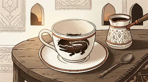 شكل التمساح يتكوّن من ثُفل القهوة داخل الفنجان