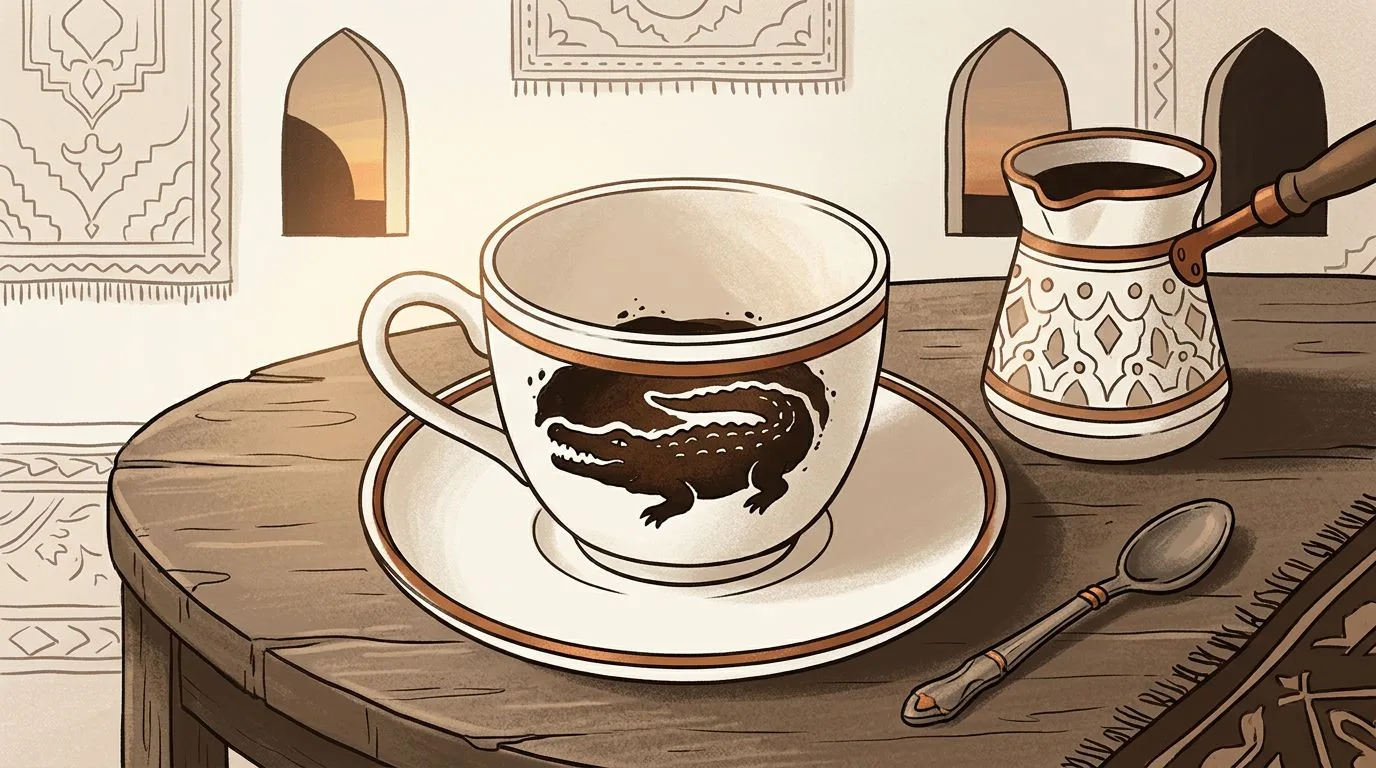شكل التمساح يتكوّن من ثُفل القهوة داخل الفنجان