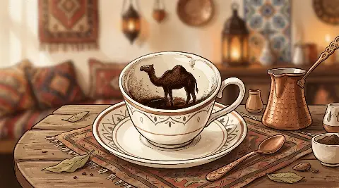 شكل الجمل يتكوّن من ثُفل القهوة داخل الفنجان