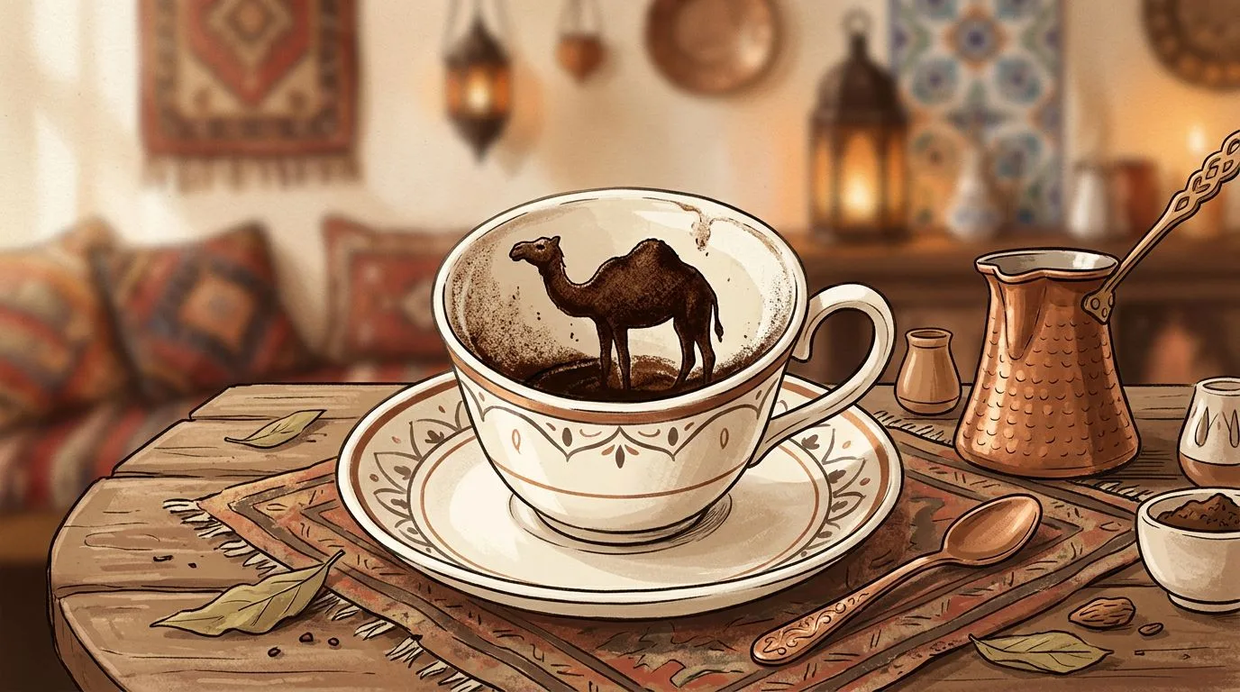 شكل الجمل يتكوّن من ثُفل القهوة داخل الفنجان