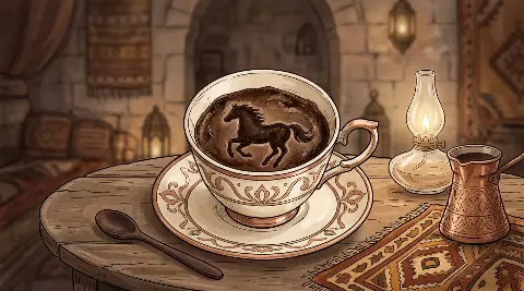 شكل الحصان يتكوّن من ثُفل القهوة داخل الفنجان