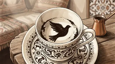 شكل الحمامة يتكوّن من ثُفل القهوة داخل الفنجان
