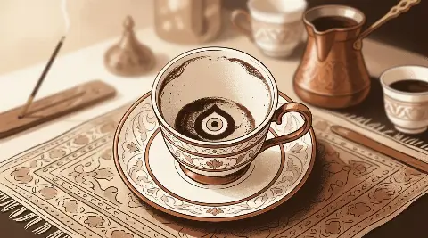 شكل الخرزة الزرقاء يتكوّن من ثُفل القهوة داخل الفنجان