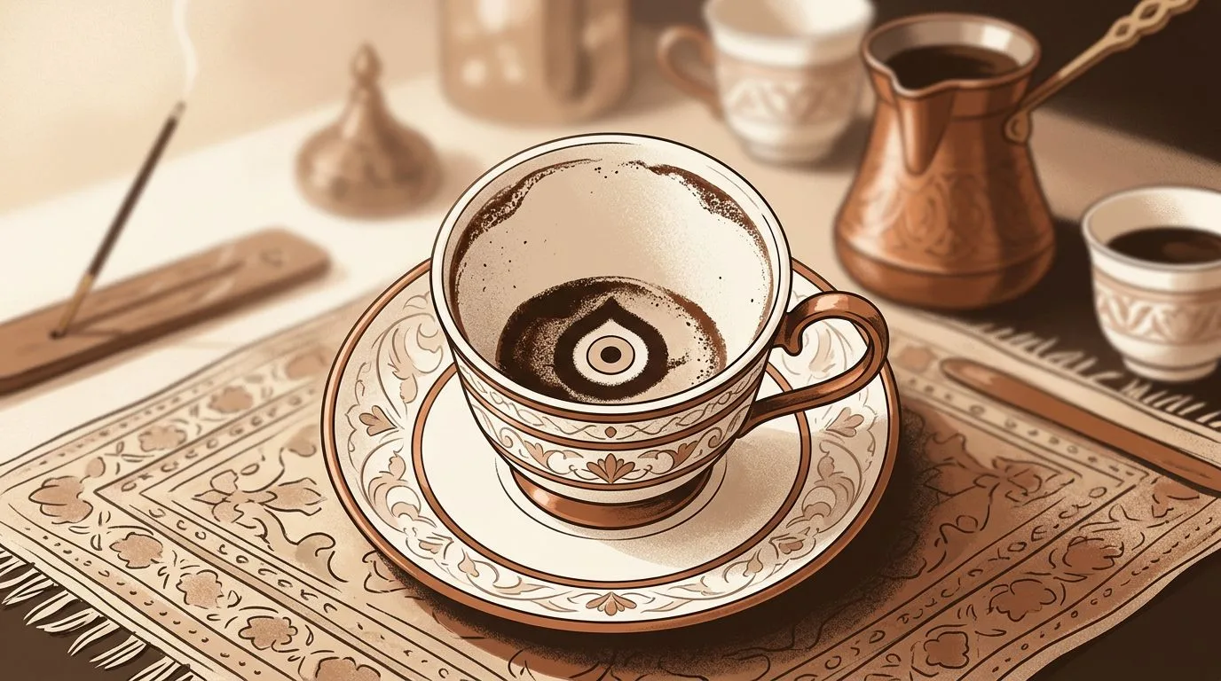 شكل الخرزة الزرقاء يتكوّن من ثُفل القهوة داخل الفنجان