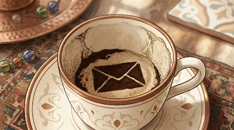 شكل الرسالة يتكوّن من ثُفل القهوة داخل الفنجان