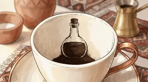 شكل الزجاجة يتكوّن من ثُفل القهوة داخل الفنجان