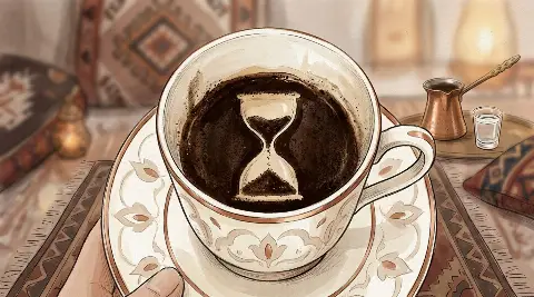شكل الساعة يتكوّن من ثُفل القهوة داخل الفنجان