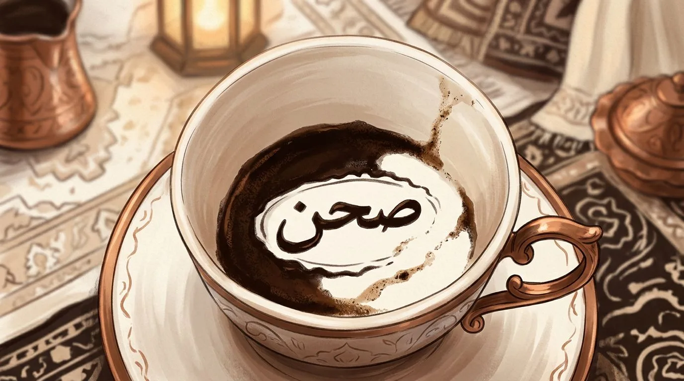 شكل الصحن يتكوّن من ثُفل القهوة داخل الفنجان