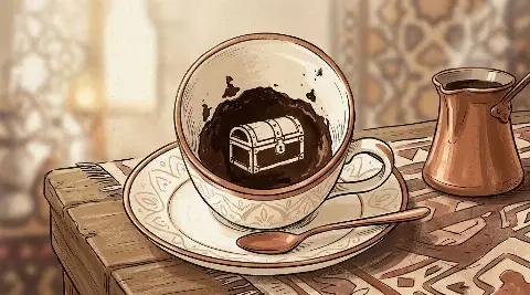 شكل الصندوق يتكوّن من ثُفل القهوة داخل الفنجان