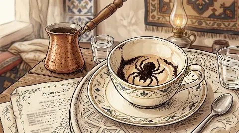 شكل العنكبوت يتكوّن من ثُفل القهوة داخل الفنجان