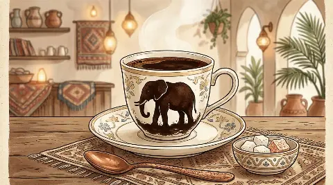 شكل الفيل يتكوّن من ثُفل القهوة داخل الفنجان