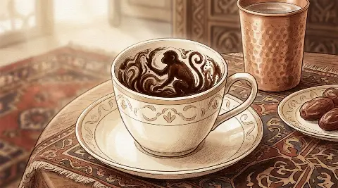 شكل القرد يتكوّن من ثُفل القهوة داخل الفنجان