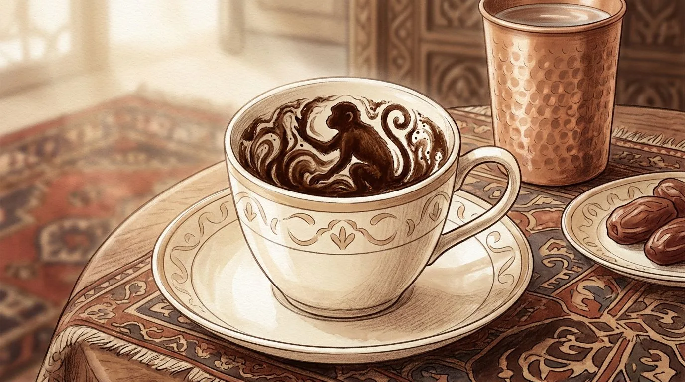 شكل القرد يتكوّن من ثُفل القهوة داخل الفنجان