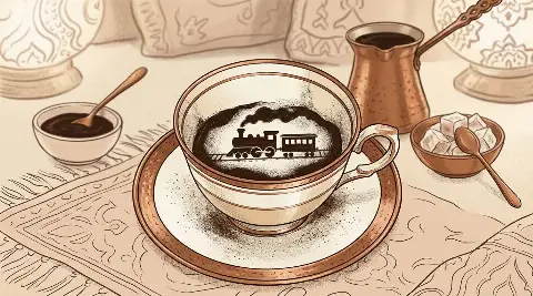 شكل القطار يتكوّن من ثُفل القهوة داخل الفنجان