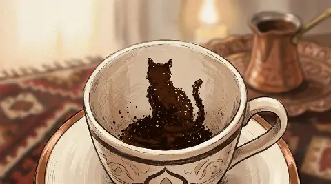 شكل القطة يتكوّن من ثُفل القهوة داخل الفنجان