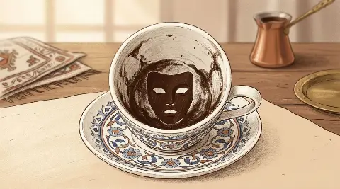 شكل القناع يتكوّن من ثُفل القهوة داخل الفنجان