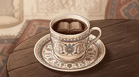 شكل الكتاب يتكوّن من ثُفل القهوة داخل الفنجان