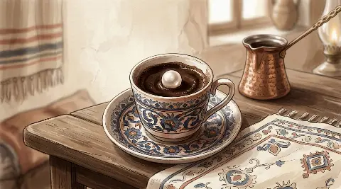 شكل اللؤلؤة يتكوّن من ثُفل القهوة داخل الفنجان