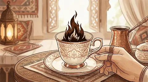 شكل اللهب يتكوّن من ثُفل القهوة داخل الفنجان