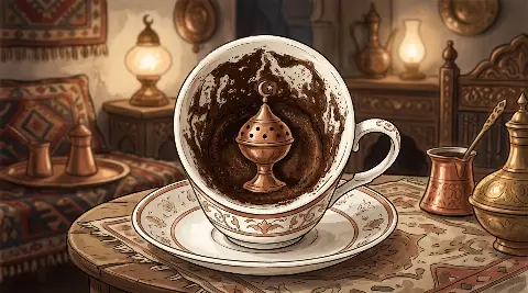 شكل المبخرة يتكوّن من ثُفل القهوة داخل الفنجان