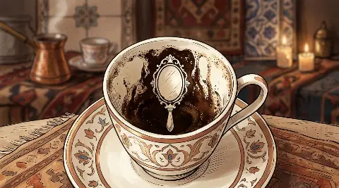شكل المرآة يتكوّن من ثُفل القهوة داخل الفنجان