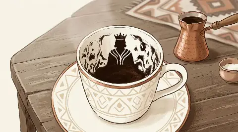 شكل الملك يتكوّن من ثُفل القهوة داخل الفنجان