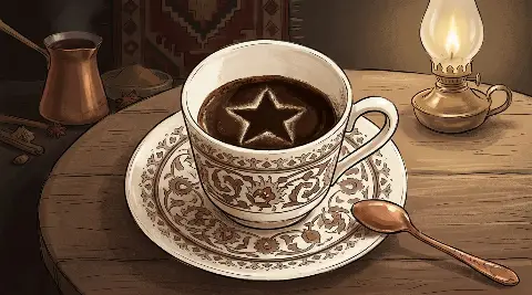 شكل النجمة يتكوّن من ثُفل القهوة داخل الفنجان