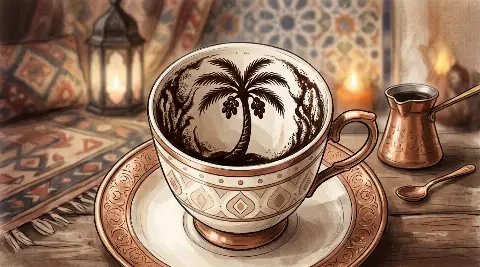 شكل النخلة يتكوّن من ثُفل القهوة داخل الفنجان