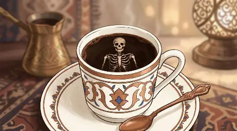 شكل الهيكل العظمي يتكوّن من ثُفل القهوة داخل الفنجان