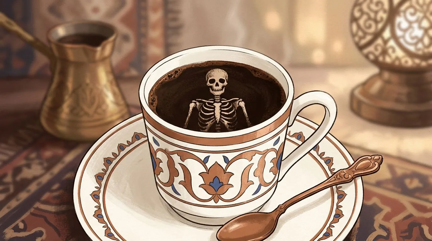شكل الهيكل العظمي يتكوّن من ثُفل القهوة داخل الفنجان