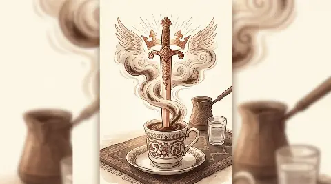 رسم رمزي لبطاقة آس السيوف في مجموع التاروت