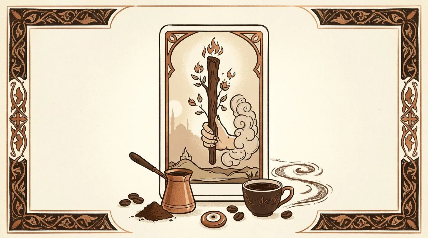 رسم رمزي لبطاقة آس الصولجانات في مجموع التاروت