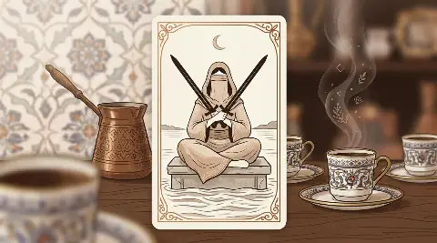 رسم رمزي لبطاقة الاثنان من السيوف في مجموع التاروت