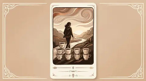 رسم رمزي لبطاقة الثمانية من الكؤوس في مجموع التاروت