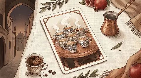رسم رمزي لبطاقة الستة من الكؤوس في مجموع التاروت