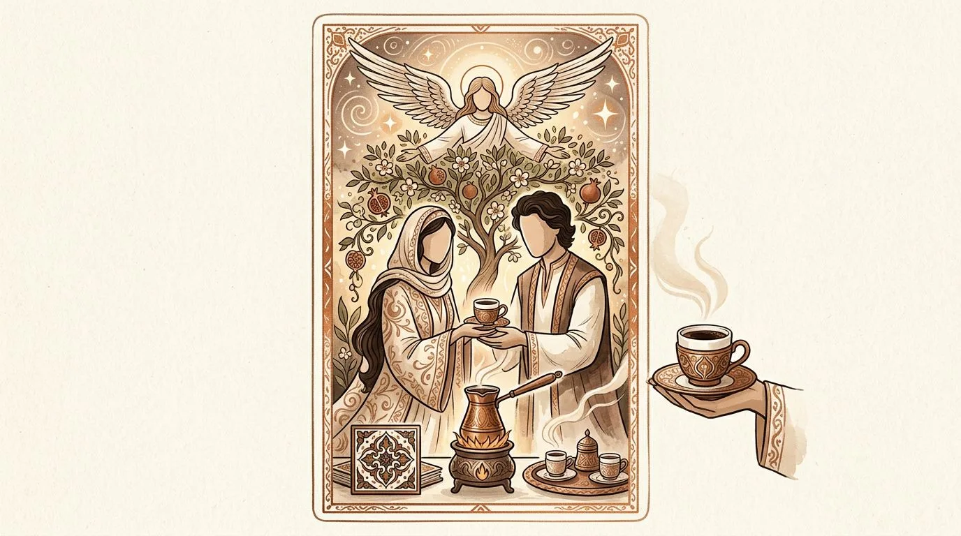 رسم رمزي لبطاقة العاشقان في مجموع التاروت