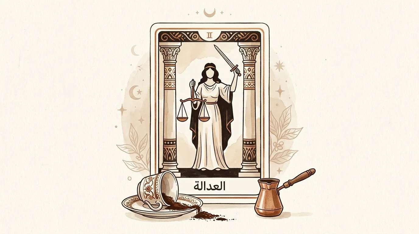 رسم رمزي لبطاقة العدالة في مجموع التاروت