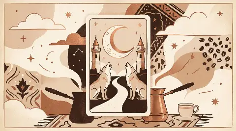 رسم رمزي لبطاقة القمر في مجموع التاروت