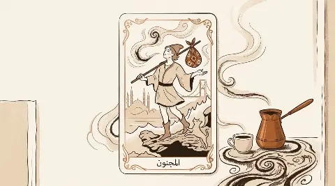 رسم رمزي لبطاقة المجنون في مجموع التاروت