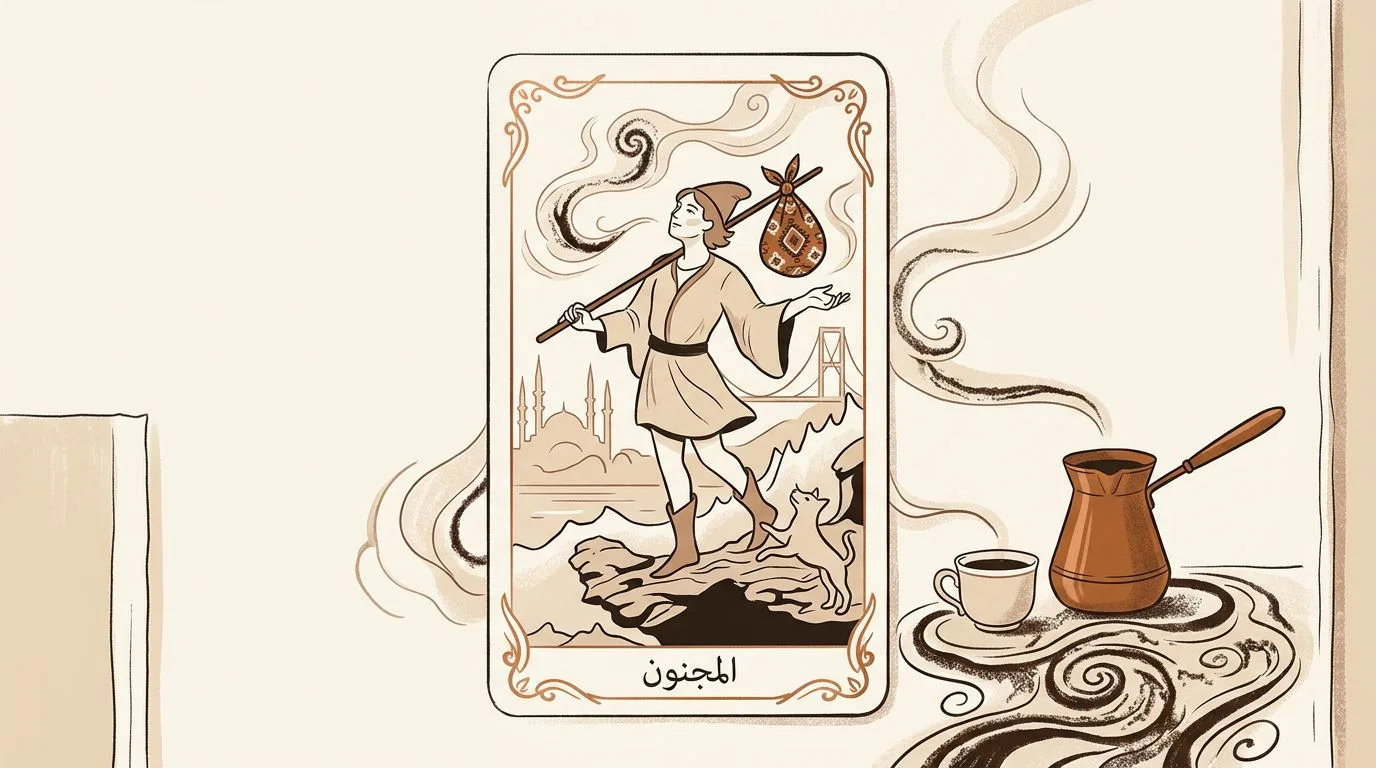 رسم رمزي لبطاقة المجنون في مجموع التاروت
