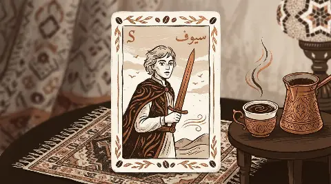 رسم رمزي لبطاقة غلام السيوف في مجموع التاروت