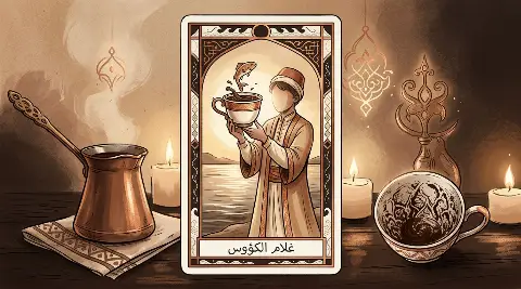 رسم رمزي لبطاقة غلام الكؤوس في مجموع التاروت