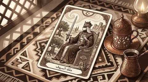 رسم رمزي لبطاقة ملك السيوف في مجموع التاروت
